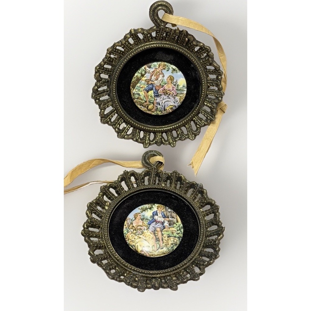 VTG Victorian Wall Art E.A. Riba Co Porcelain Cameo Wall Plaques Set Rococo MCM